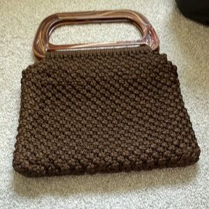 Vintage macramé Bakelite handle purse